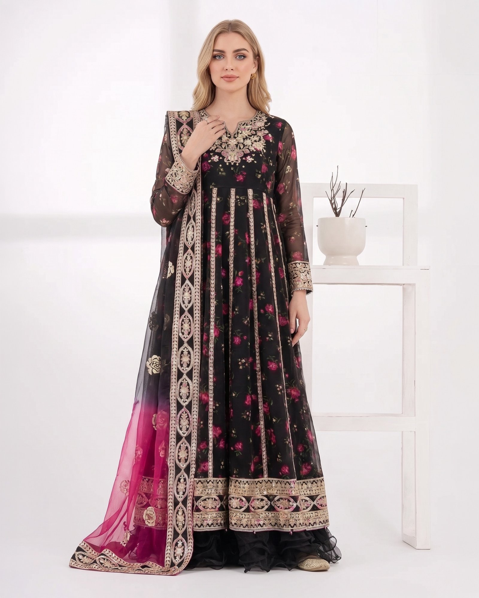 Women's Premium Digital Printed Lawn 3 Piece Suit with Ready to Wear Chiffon Dupatta