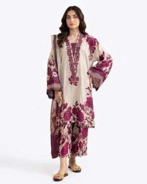 Women's Premium Digital Printed Lawn 3 Piece Suit with Ready to Wear Chiffon Dupatta